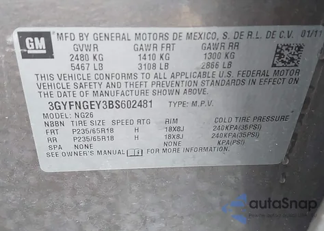 2011 Cadillac Srx Standard from USA, damaged, VIN 3GYFNGEY3BS602481